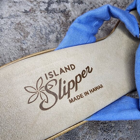 Island Slipper Hawaii Sandals Women’s Size 9 Blue Thong Wedge Heel Comfort - Picture 5 of 7